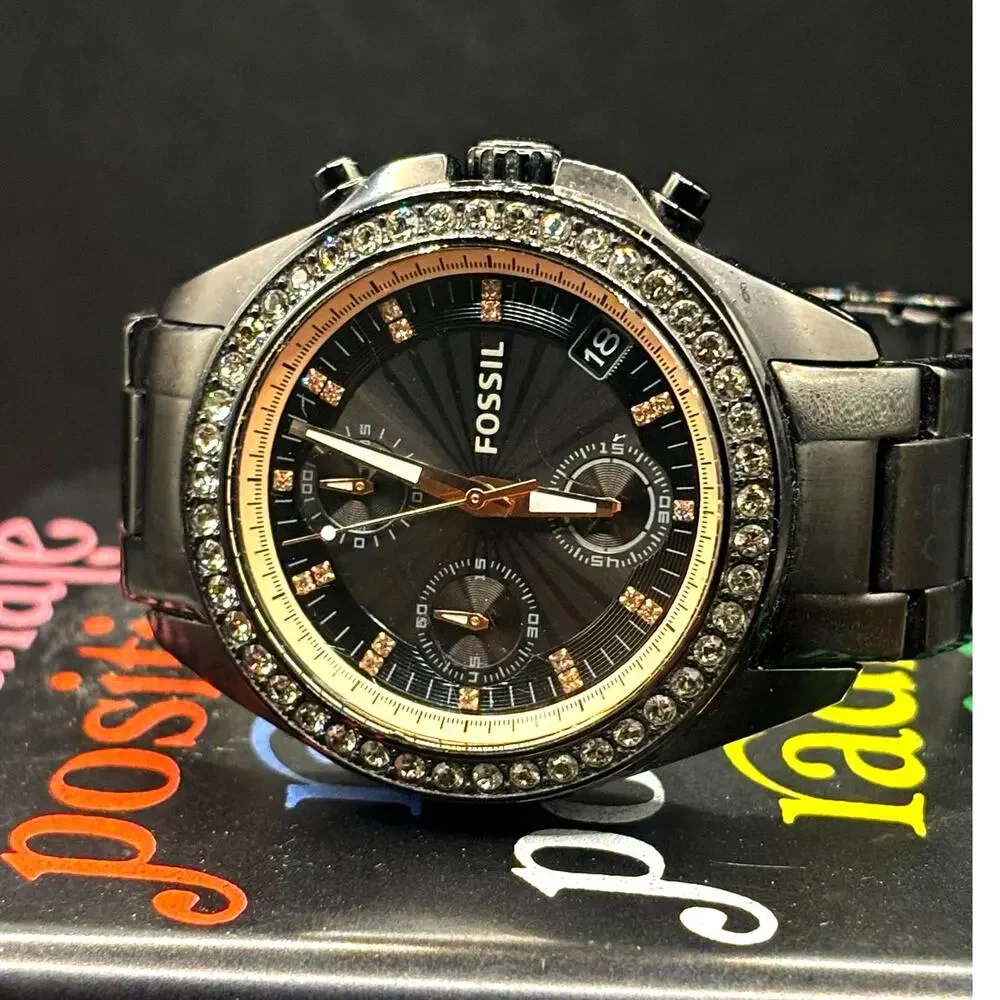 Fossil Decker ES3596 Women’s Black Crystal Chronograph Watch 37mm